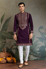 Engagement Special Purple Viscose Silk Outfit Kurta for Men