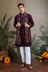 Purple Viscose Rayon Kurta with Jari & Mirror Work
