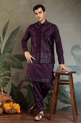Wedding Special Purple Kurta Koti Set for Men ⭐⭐⭐⭐⭐