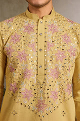Haldi Special Outfit Mirror Work Mens Kurta Set