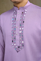 Dusty Pink Mirror Work Kurta for Men - Designer Wear
