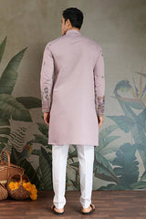 Traditional Dusty Pink Embroidered Kurta Dupatta with Pajama