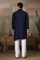 Navy Blue Embroidered Festival Wear Kurta for Men