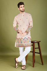 Designer Ivory Viscose Silk Men's Kurta Online