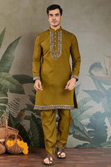 Golden Olive Open Koti Style Kurta Pajama Set for Men