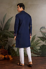 Wedding Special Navy Blue Embroidered Mens Kurta Set