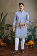 Sky Blue Men's Kurta Koti Set – Stylish & Elegant