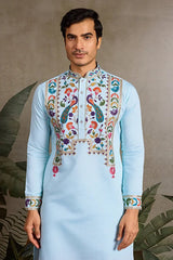 Premium Sky Blue Embroidered Mens Kurta for Celebrations