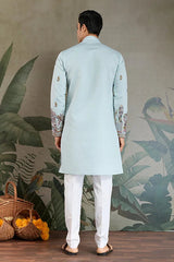 Traditional Sky Color Embroidered Kurta Pajama Set for Men