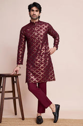 Elegant Maroon Color Silk Kurta with Heavy Thread & Hand Work