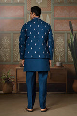Modern Teal Blue Open Koti Kurta Set for Men⭐⭐⭐⭐⭐