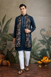 Teal Blue Viscose Rayon Kurta with Mirror Work