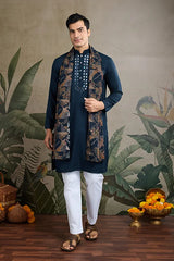 Teal Blue Viscose Rayon Kurta with Mirror Work