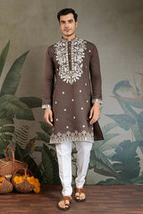 Wedding Functions Chocolate Gray Embroidered Kurta