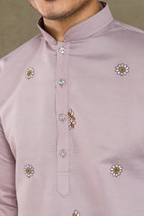 Traditional Dusty Pink Embroidered Kurta Dupatta with Pajama