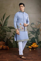 Sky Blue Men's Kurta Koti Set – Stylish & Elegant