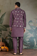 Rust Purple Open Koti Style Kurta Pajama Set for Men