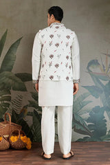 Wedding Special White Jacket Style Kurta Pajama Full Set
