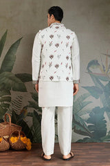 Wedding Special White Jacket Style Kurta Pajama Full Set