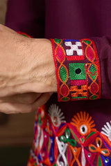 Navratri Wine Cotton Kurta for Mens with Pajama