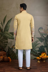Yellow Viscose Silk Mens kurta for haldi ceremony