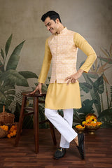 Yellow Roman Silk Kurta with Jacquard Koti Elegant Ethnic Wear