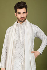 White Viscose Silk Kurta Elegant Festive Wear