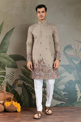 Premium Ivory Color Embroidered Kurta with Pajama Set for Men