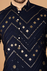 Navy Designer Rayon Kurta for Men Stylish & Elegant