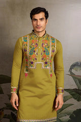Festive Wear Flourescent Green Embroidered Kurta for Men