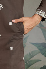 Wedding Functions Chocolate Gray Embroidered Kurta