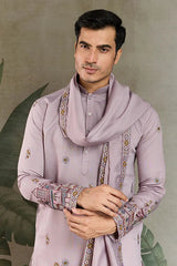 Traditional Dusty Pink Embroidered Kurta Dupatta with Pajama