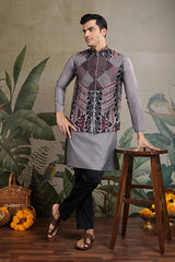 Designer and Stylish Grey Men's Kurta Koti Set for Men