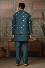 Premium Designer Rama Green Koti Kurta Pair for Men