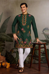 Embroidered Look Wedding Green Kurta for Men