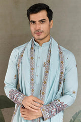 Traditional Sky Color Embroidered Kurta Pajama Set for Men
