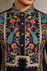 Designer Black Embroidered Mens Kurta for Wedding