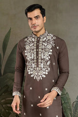 Wedding Functions Chocolate Gray Embroidered Kurta