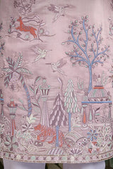 Designer Peach Viscose Silk fancy kurtas for men