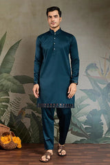 Teal Blue Embroidered Kurta Koti Set for Men ⭐⭐⭐⭐⭐