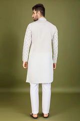 White Viscose Silk Kurta Elegant Festive Wear
