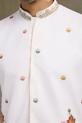 Designer White Cotton Kurta with Embroidered Koti