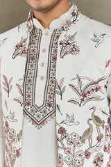 Wedding Special White Jacket Style Kurta Pajama Full Set