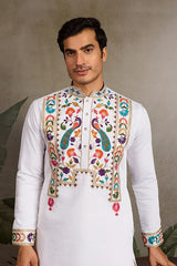 White Embroidered Mens Kurta for Special Events