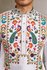 White Embroidered Mens Kurta for Special Events