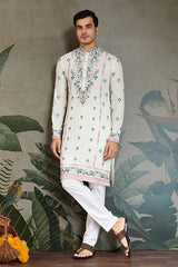 Wedding Special White Embroidered Silk Kurta