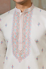 Ethnic White Embroidered Koti Kurta Set for Men⭐⭐⭐⭐⭐