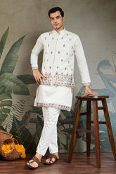 Cultural Function Special White Color Kurta Koti for Men
