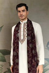 Wedding Special White Mirror Work Kurta with Dupatta for Men