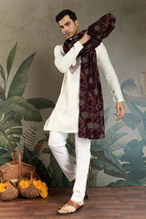 Wedding Special White Mirror Work Kurta with Dupatta for Men